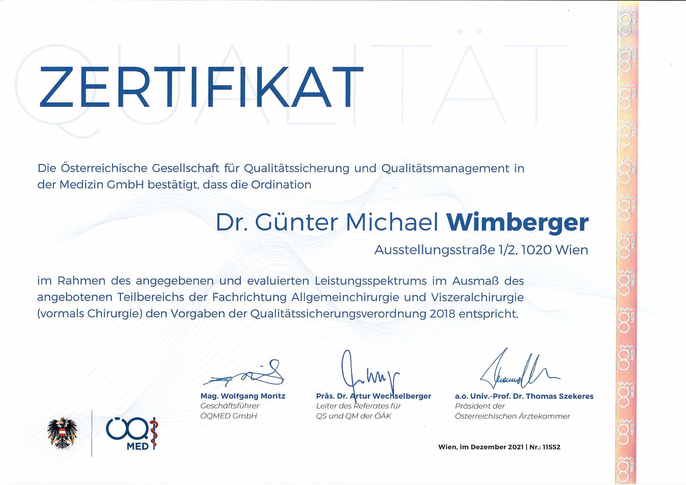 Zertifikat - Qualit&auml;tssicherung und Qualit&auml;tsmanagement